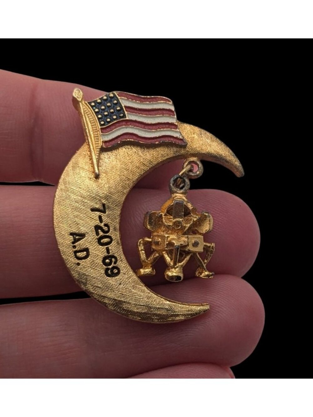 Vintage Space Age Americana Apollo 11 Moon Landing 1969 Dangle Brooch
